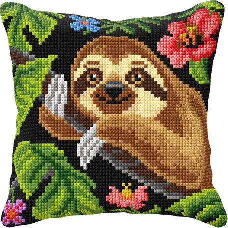Cross stitch cushion Cover Large Sloth