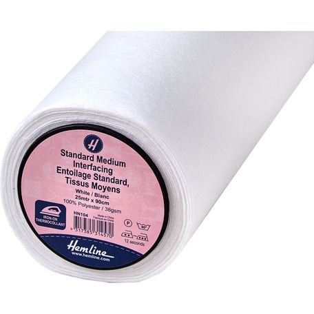 Hemline Standard Medium Interfacing (Iron-on) - 25m x 90cm (White)