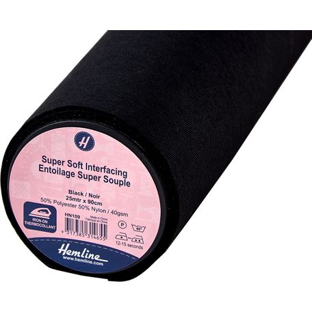 Hemline Interfacing: Super-Soft: Iron-on: 25m x 90cm: Black