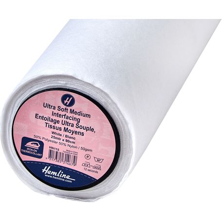 Hemline Interfacing: Ultra-Soft: Medium: Iron-on: 25m x 90cm: White
