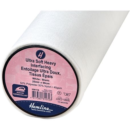 Hemline Interfacing: Ultra-Soft: Heavy: Iron-on: 25m x 90cm: White