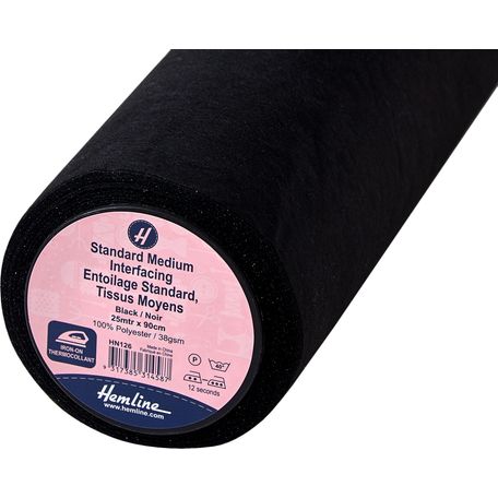 Hemline Interfacing: Standard: Medium: Iron-on: 25m x 90cm: Black