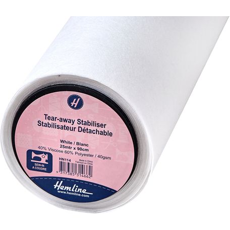 Stabiliser: Tear-Away: Sew-in: 25m x 90cm: White