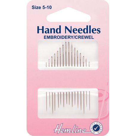 Hemline Hand Sewing Needles - Embroidery/Crewel (Size 5-10) - 5 Packs