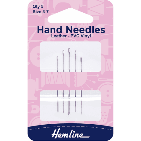 Hemline Hand Sewing Needles - Leather/PVC/Vinyl (Size 3-7) - 5 Packs