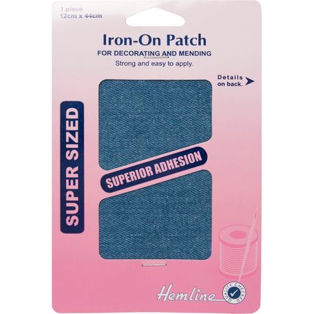 Hemline Iron-on Repair Fabric - 12 x 44cm (Mid-Denim)