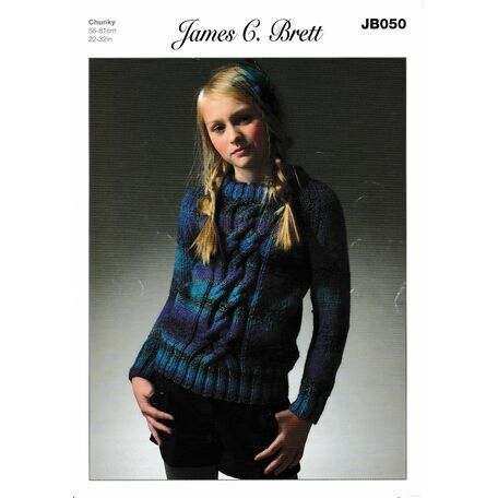 James C. Brett JB050 Chunky Knitting Pattern (Girls Sweater)
