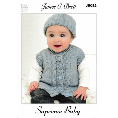 James C Brett DK Knitting Pattern JB082 (Baby Cardigan / Hat / Mittens)