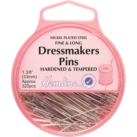 Hemline Fine &amp; Long Dressmakers Pins - 33mm (320pcs)