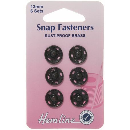 Hemline Sew On Snap Fasteners (Black) - 13mm