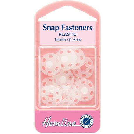 Hemline Sew On Garment Snap Fasteners (Clear/Plastic) - 15mm