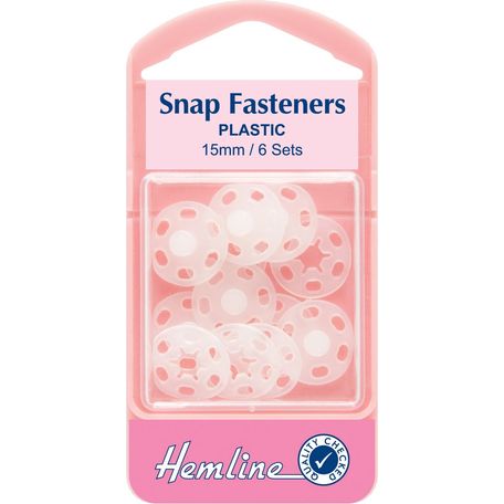 Hemline Sew On Garment Snap Fasteners (Clear/Plastic) - 15mm