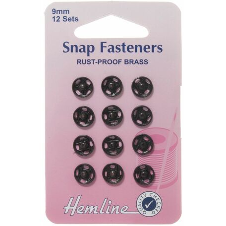 Hemline Sew-on Snap Fasteners (Black) - 9mm