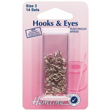 Hemline Hooks & Eyes - Nickel (Size 3)