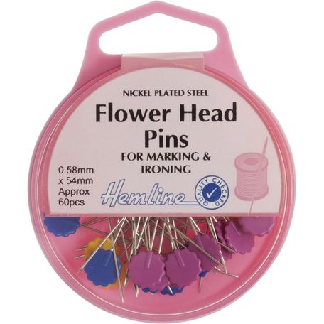 Hemline Flower Head Pins - Nickel (60pcs)