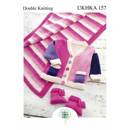 UKHKA N.157 Baby Jacket, Rug & Booties Double Knitting Pattern