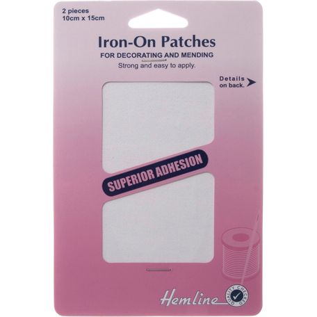 Hemline Cotton Twill Iron-On Patches - White
