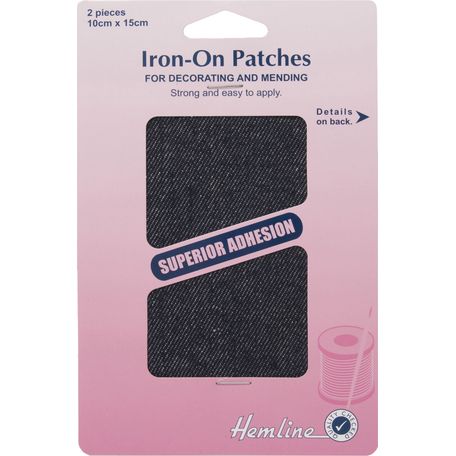 Hemline Cotton Twill Iron-On Patches - Denim