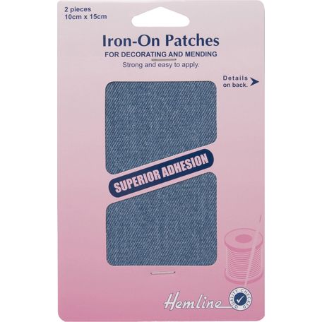 Hemline Cotton Twill Iron-On Patches - Light Denim