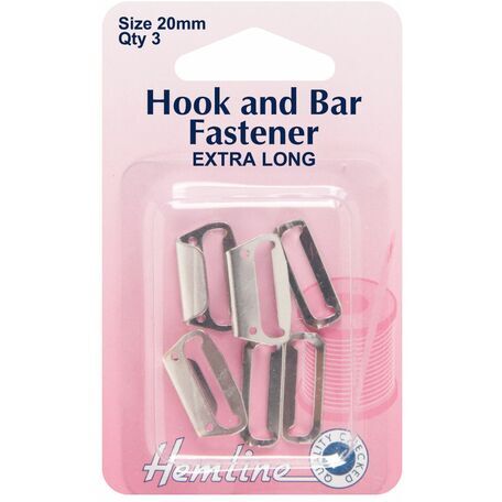 Hemline 20mm Extra Long Nickel Hook & Bar Fasteners - Set of 3