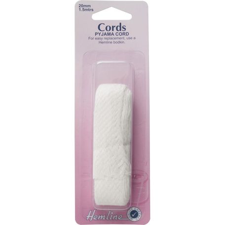 Hemline Polyester Pyjama Cord - White (1.5m x 20mm)
