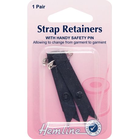 Hemline Shoulder Strap Retainer with Safety Pin (Black)