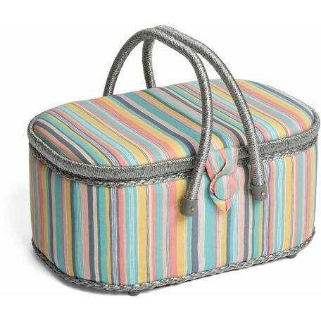 HobbyGift Classic Oval Sewing Box (Large) - Candy Stripe