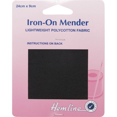 Hemline Iron-On Mender Polycotton Patch - Black (24 x 9cm)