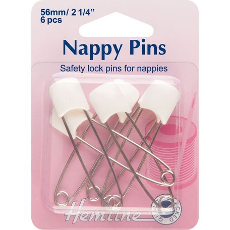 Hemline Nappy Pins: 56mm - White