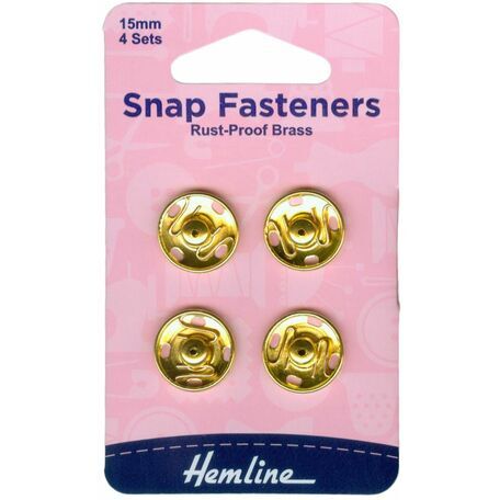 Hemline Sew On Snap Fasteners - Gold: 15mm (Pack of 4)