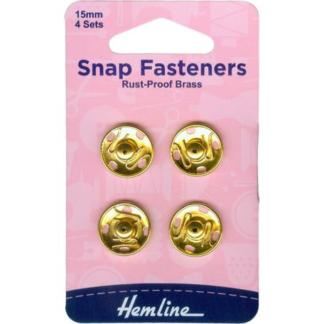 Hemline Sew On Snap Fasteners - Gold: 15mm (Pack of 4)