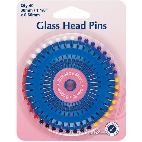Hemline Glass Head Nickel Pins (30mm) - 40pcs