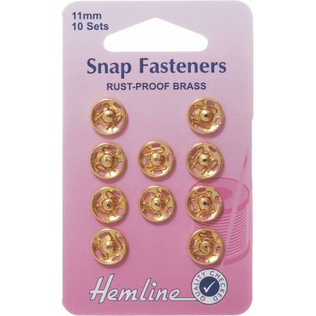 Hemline Sew-on Gold Snap Fasteners (11mm) - Pack of 10