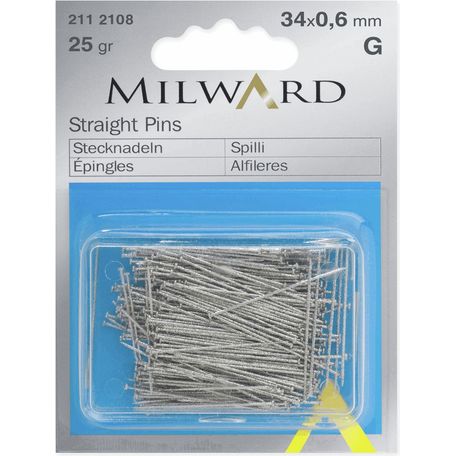 Milward Silver Straight Pins (34 x 0.6mm) - 25g