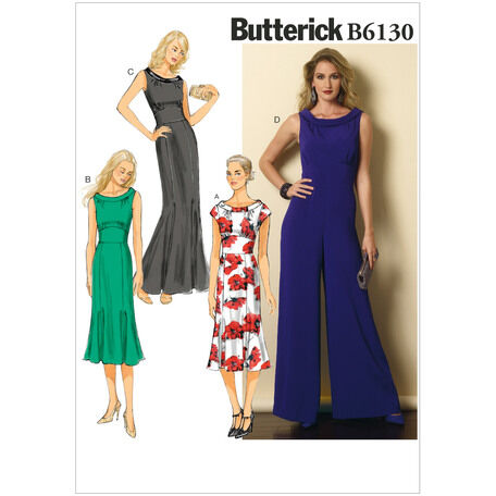 Butterick Pattern B6130 Misses' Portrait Collar Dresses and Jumpsuit