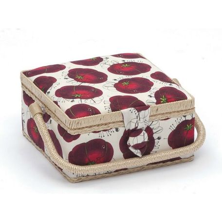 Small sewing basket with red pincushions print